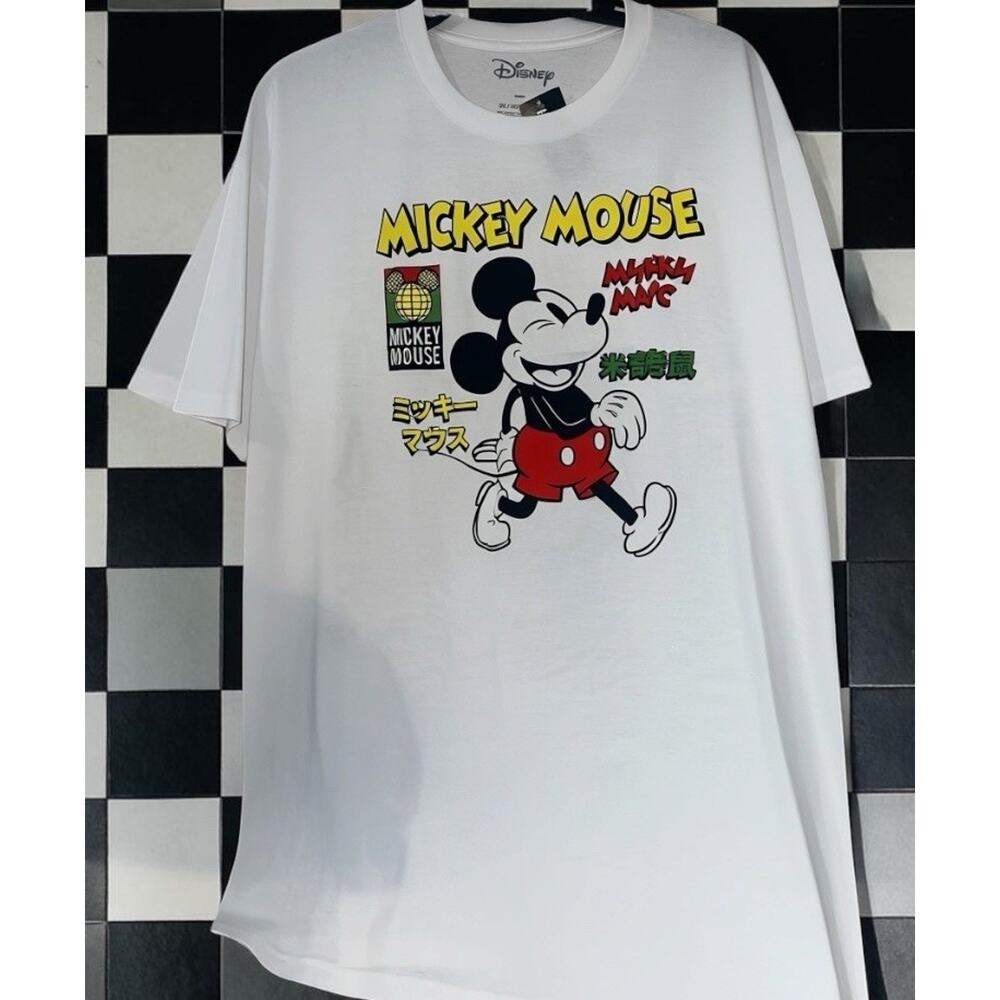 Disney Classic Mickey Mouse Worldwide Globe Graphic Tee Shirt White 2XL NWT